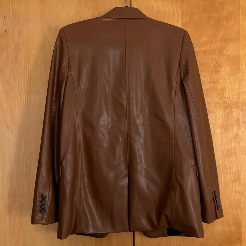 Zara Brown Faux Leather Blazer - Picture 12 of 13